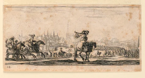 プレート 12、「一部の軍隊の指揮、大砲、および町への攻撃の設計」より