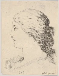プレート 14: 女性の頭、横顔、「The Book for Learning to Draw」より Livre pou..., ca. 1649年。
