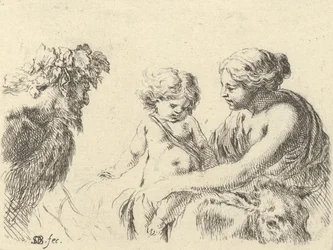プレート 6: ロバの上に座っている子供を抱いている右側の女性、l... のサテュロス。 1646年。