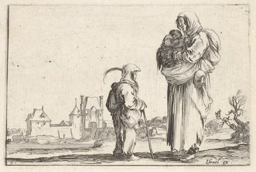 プレート 7: 農民の女性が子供を右に運び、立っている別の子供に話しかけている..., ca. 1642年。