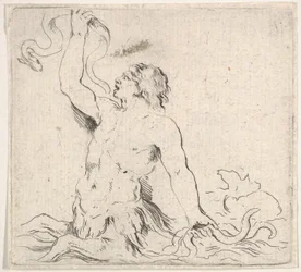 プレート 7: 水の中のトリトン、左を向き、右手にウナギを持ち、t..., ca. 1646年。