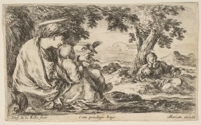 エジプトへの逃避行の休息, ca. 1641年。