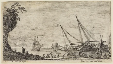 海景（Paysages maritimes）：船員や、丸太を運ぶ労働者がいる港