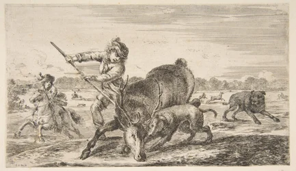 動物の狩猟からベイでクワガタを狩る、ca。 1654年。