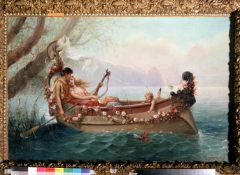 ボートで。 Stepan Vladislavovich Bakalovich (1857-1947) による絵画。 キャンバスに油彩