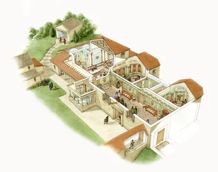 チェドワース・ローマン・ヴィラ、紀元380-390年頃（紙にインク、水彩画）