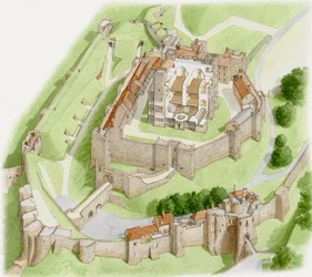 ドーバー城の現在 1945-2023年頃 （紙にインク、水彩画）