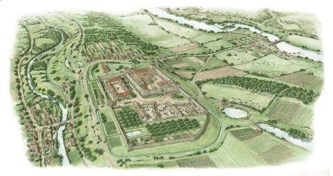 ダブリン、キルメイナム、聖ヨハネ修道院（2022年描画）、1340-1370年頃（インク、水彩画）