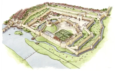 ウォーリングフォード城、オックスフォードシャー、1300-1399年頃（インク、水彩画）