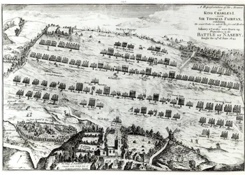 ジョンマスティン作の「ナセビーの歴史と古物」（1792年）に掲載された1645年6月14日に戦った、ナセビーの戦いの準備