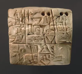 大麦分配の記録を示す楔形文字板、紀元前3000年頃