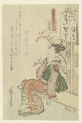 ベンチに座る喫茶店ウェイトレス