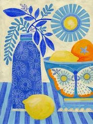青い柑橘類の静物画