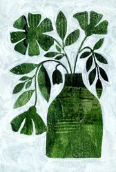 グリーンの植物コラージュ花瓶
