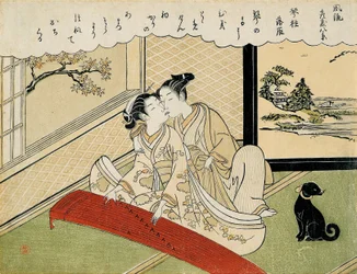 琴柱の橋に舞い降りる雁（琴路落雁）- 『風流座敷八景』より