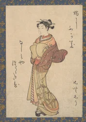 花魁、シリーズより、せいろ美人あわせ彫刻師終わりシゴロ原文、ca. 1765年頃。 1765年。