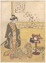 東洋の芸術。鈴木春信（1724-1770）の「六多摩川」シリーズより。カラー木版、27,3x19,7。個人蔵