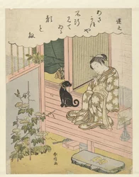 ヒルガオを見る女性 連子 上品な五色のインク（連載タイトル） 風流五色住（シリーズタイトル）