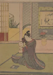 能太鼓をたたく青年。