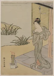 ピンクの鍋を見て若い女性c。 1767年。