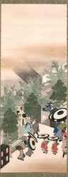 吉原と品川、江戸時代（絹本に墨、彩色、金）