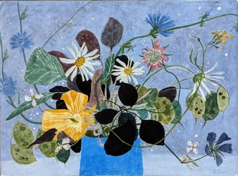 チコリと野の花、2022年（卵テンペラ、木製パネル）