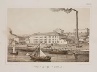 Rosenlunds Fabriker」（Rosenlunds Factory）、スウェーデン、ストックホルム、Rosenlunds、c.1840（カラーリトグラフ