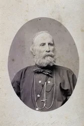 ジュゼッペ・ガリバルディ（1807-1882）、イタリアの政治家。1875年頃、ラコメとラクロアの工房の写真。ジュネーブ