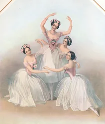 「有名なパ・ド・キャトル：ジュール・ペロー作曲」、c1850