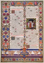 詩篇集、ボルソ・デステの聖書第1巻より、タッデオ・クリヴェッリ（1425-1479）らによる彩色、ラテン語写本422-423、羊皮紙、1455-1461年、イタリア、15世紀