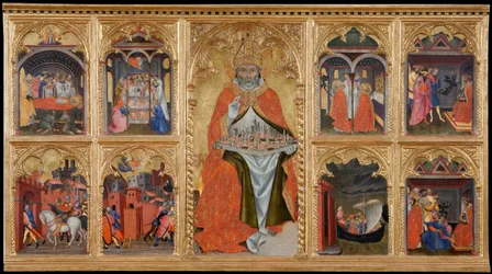 「San Gimignano tronant」（Saint Geminien de Modene, 312-397） Taddeo di Bartolo（1362-1422）の木の上のテンペラ。