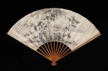 小川のそばの竹と岩、1832年。