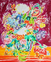 鮮やかな花の静物画