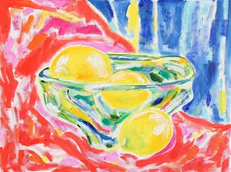 鮮やかなレモンの静物画