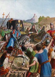 反乱のイタリア人の群衆を通過するオットー2世の棺、神聖ローマ皇帝