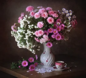 秋の花とお茶
