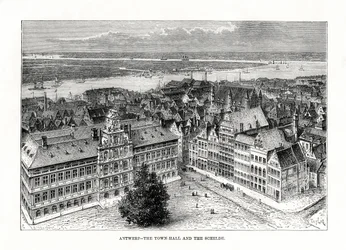 市庁舎とスヘルデ川、アントワープ、ベルギー、1879