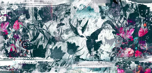 Spiraling、2017年（キャンバスにコラージュ）
