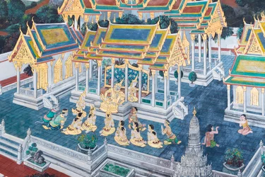 Mural depicting scenes from the Ramayana at Wat Phra Kaeo, the Royal Grand Palace, Bangkok, Thailand   1460382   ja       japanese Successfully Translated  Original: Ducal party, banquet given by the Doge of Venice in honor of representatives of foreign de
