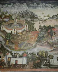 ピサヌロークの町と仏像、ワットボウォンニウェットビハーラ、バンコクの噴水