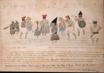 デハラ・ダンでのグルカの生活を描いたスケッチ 1821年頃 （紙に水彩画）