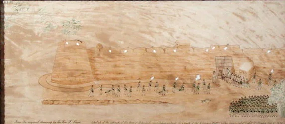 1824年10月3日、クーンジャ襲撃のスケッチ（水彩・紙）