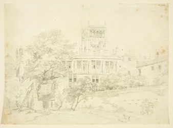 プレベンダル・ハウスのガーデン・フロント（鉛筆・水彩・紙