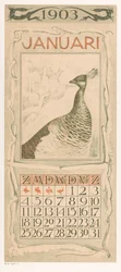 クジャクのいる1月の暦葉 - 1903年暦、Th. v. Hoytemaによる12点のリトグラフ（シリーズ題）