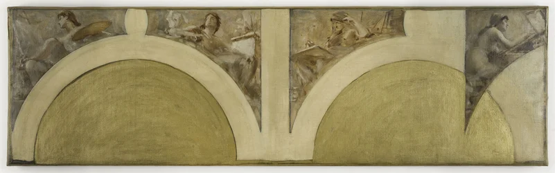 パリ市立ホテル芸術サロンのためのスケッチ：絵画、彫刻、建築、グラヴュール・アン・テール・ドゥース、1891年頃（油彩／カンヴァス）