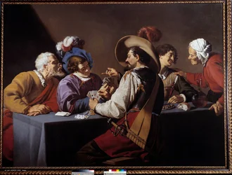 カードプレイヤー、ブレラン テオドール・ロンバウツ（1597-1637）の絵画 17世紀 日1,52x2,06 m アントワープ。Koninklik Museum - カードプレーヤー、「ブレラン」。テオドール・ロンバウツ（1597-1637）の絵画