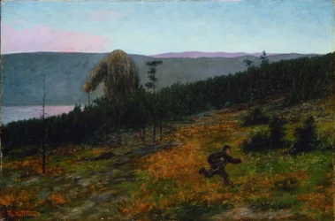 ""Askeladden et le troll"" Personnage du Folklore Norvegien - Peinture de Theodor Kittelsen (1857-1914) 1900 国立美術館、オスロ ノルウェー