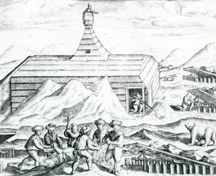 熊狩り、「India Orientalis」1598年からの挿絵（エングレーヴィング）