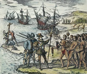 Desembarque de Colombo nas Índias. 1594 (xilogravura)