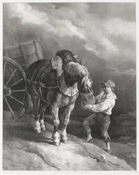 馬車から降ろされた馬にオート麦を与える少年（A Boy Giving Oats to a Hitched Horse）